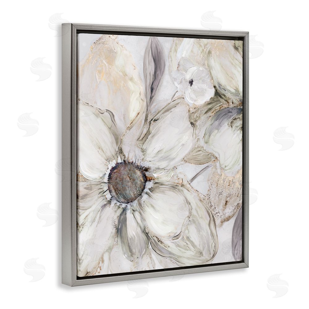 Carol Robinson Neutral Sandstone Blooms Gray Floating Frame Canvas Wall Art Print