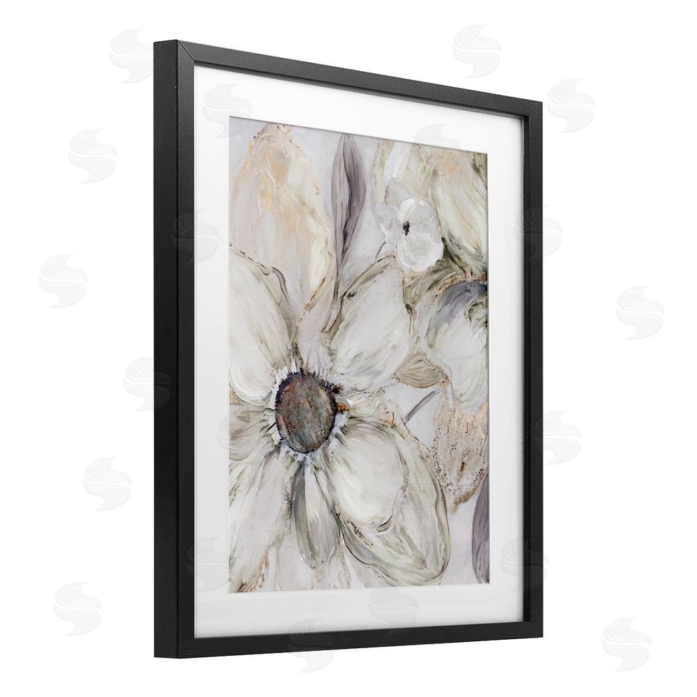Carol Robinson Neutral Sandstone Blooms Black Framed Print Under Glass Wall Art