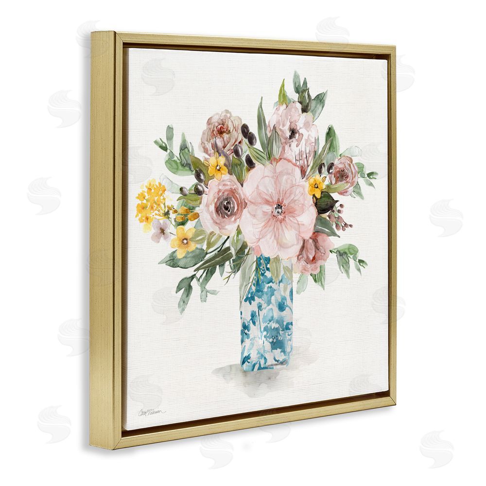Carol Robinson Summer Chinoiserie Vase Gold Floating Frame Canvas Wall Art Print