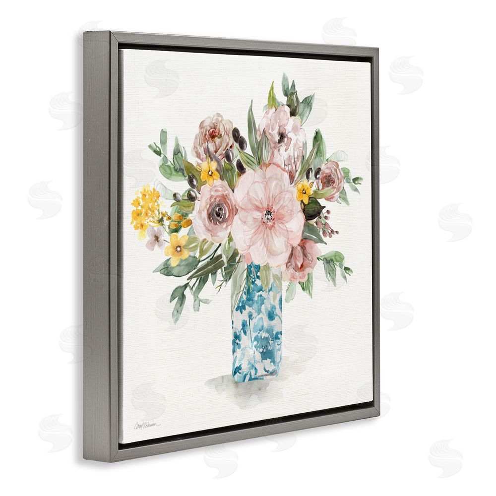 Carol Robinson Summer Chinoiserie Vase Gray Floating Frame Canvas Wall Art Print