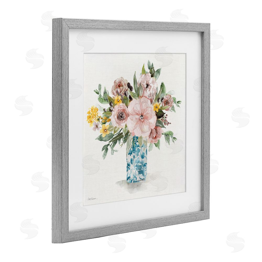 Carol Robinson Summer Chinoiserie Vase Gray Framed Print Under Glass Wall Art