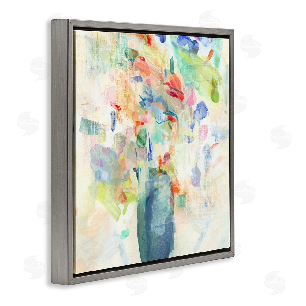 Susan Jill Summer Flowers Brushstrokes Gray Floating Frame Canvas Wall Art Print