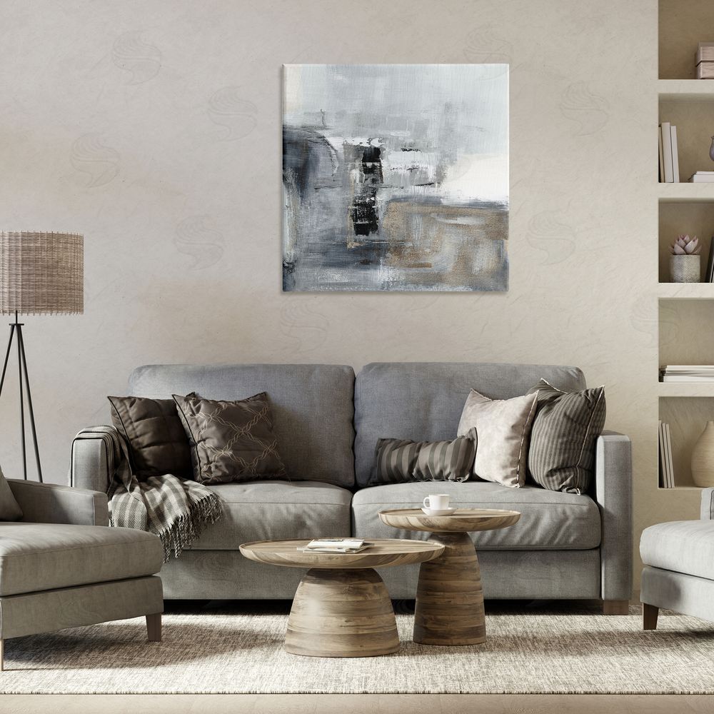 Susan Jill Still Waters Monochrome Abstraction Stretched Canvas Wall Art in Room