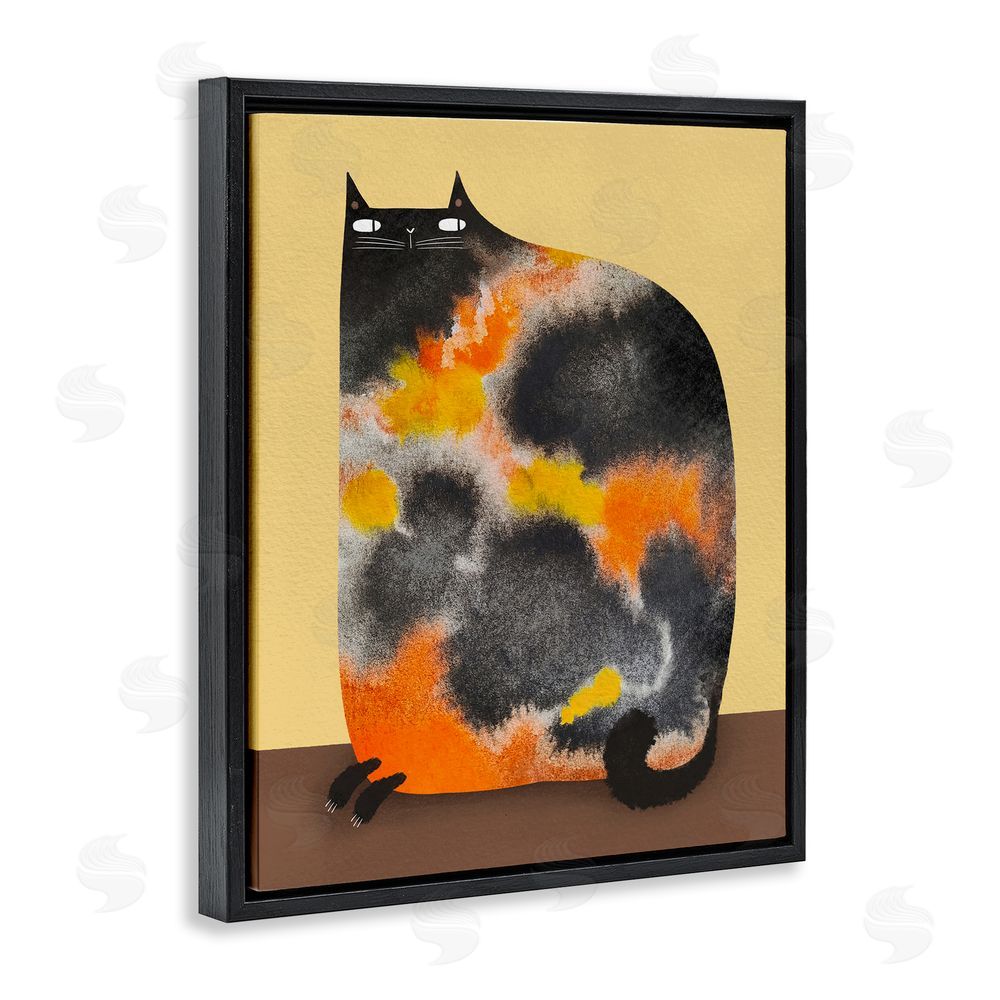 Gabriela Avila Diluted Calico Cat Black Floating Frame Canvas Wall Art Print