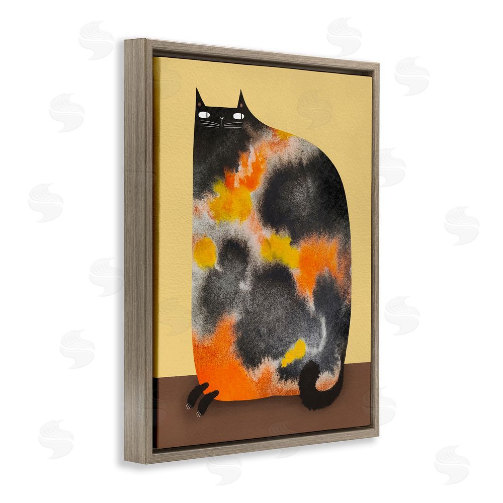 Gabriela Avila Diluted Calico Cat Brown Floating Frame Canvas Wall Art Print