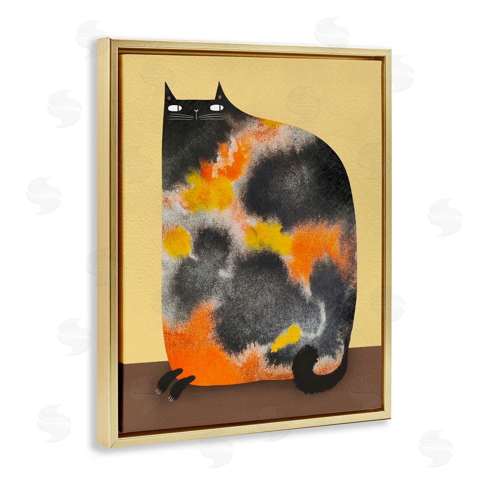 Gabriela Avila Diluted Calico Cat Gold Floating Frame Canvas Wall Art Print