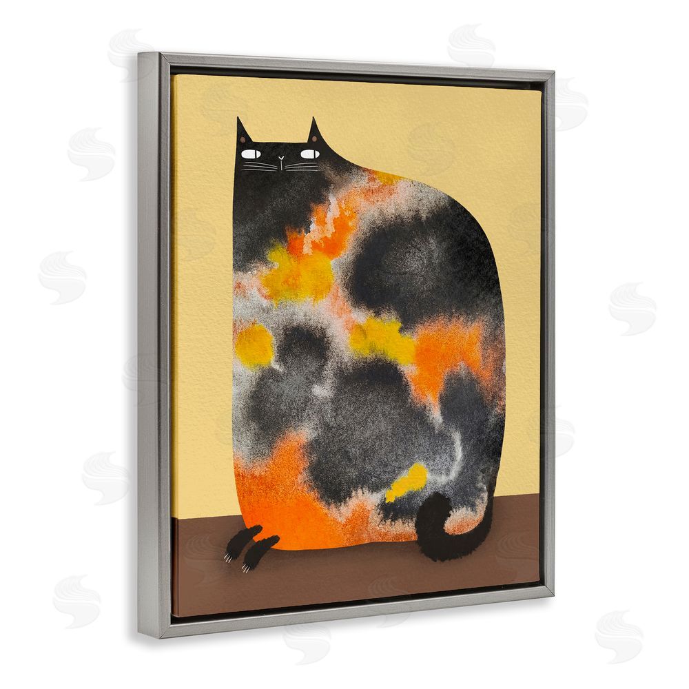 Gabriela Avila Diluted Calico Cat Gray Floating Frame Canvas Wall Art Print