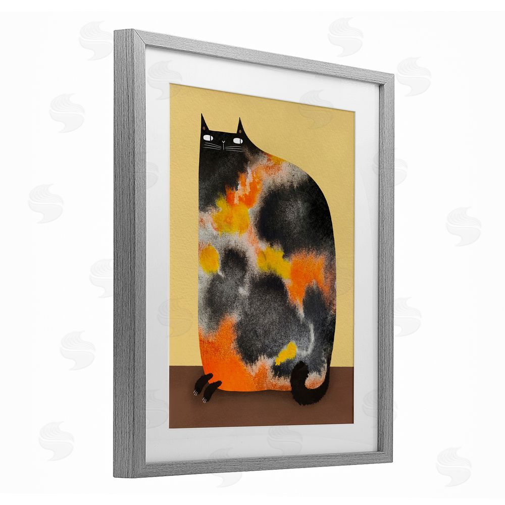 Gabriela Avila Diluted Calico Cat Gray Framed Print Under Glass Wall Art