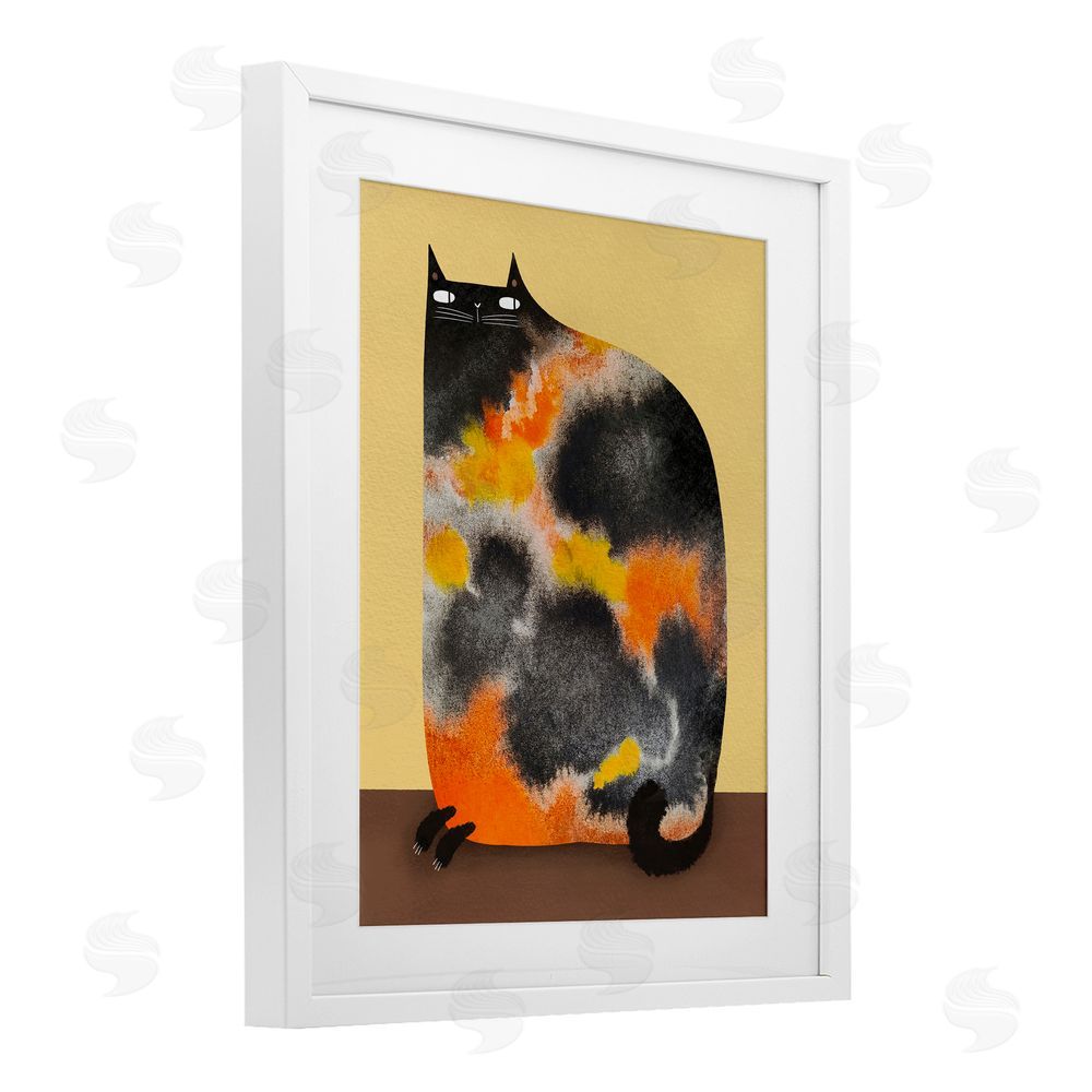 Gabriela Avila Diluted Calico Cat White Framed Print Under Glass Wall Art