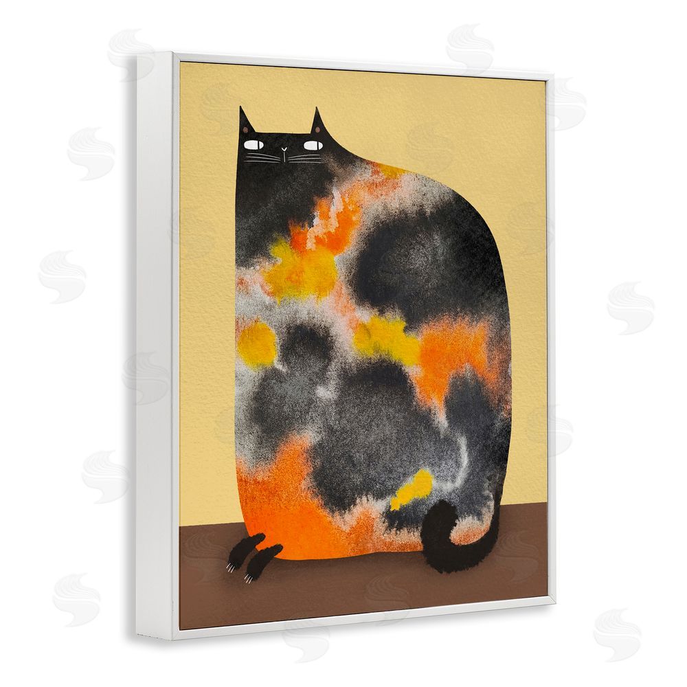 Gabriela Avila Diluted Calico Cat White Framed Giclee Wall Art Print