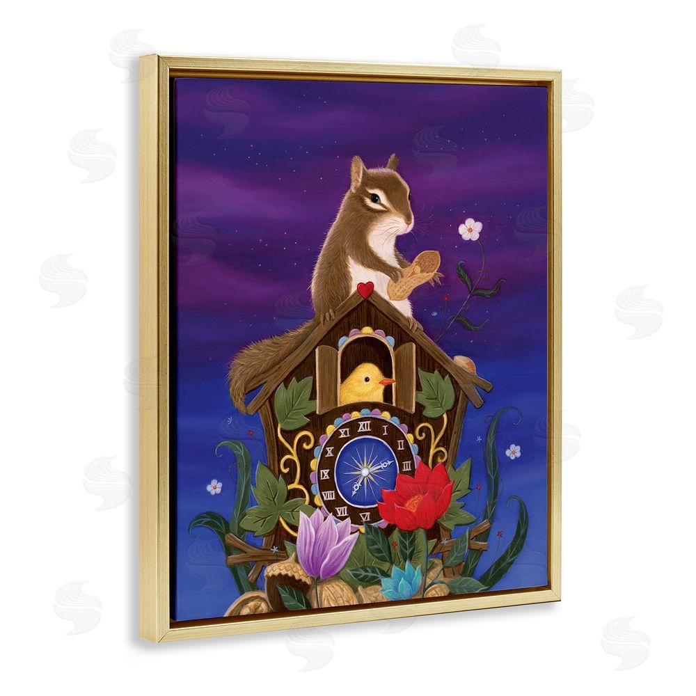 Gina Matarazzo Nighttime Snack Squirrel Gold Floating Frame Canvas Wall Art Print