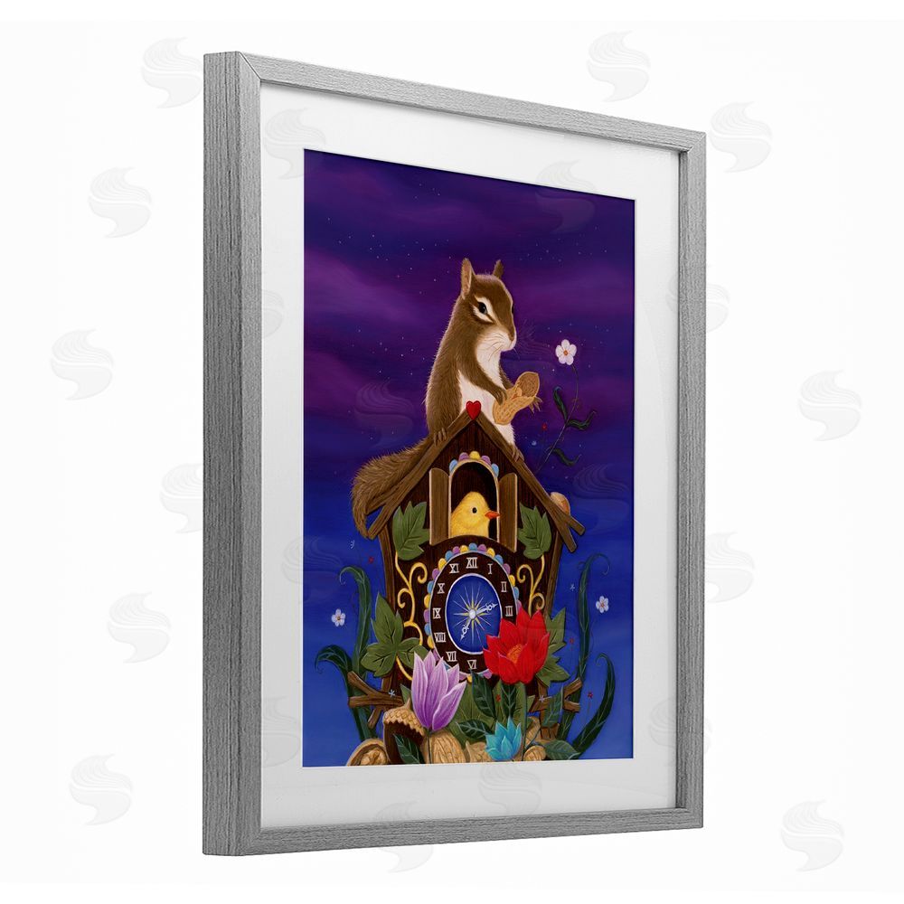 Gina Matarazzo Nighttime Snack Squirrel Gray Framed Print Under Glass Wall Art