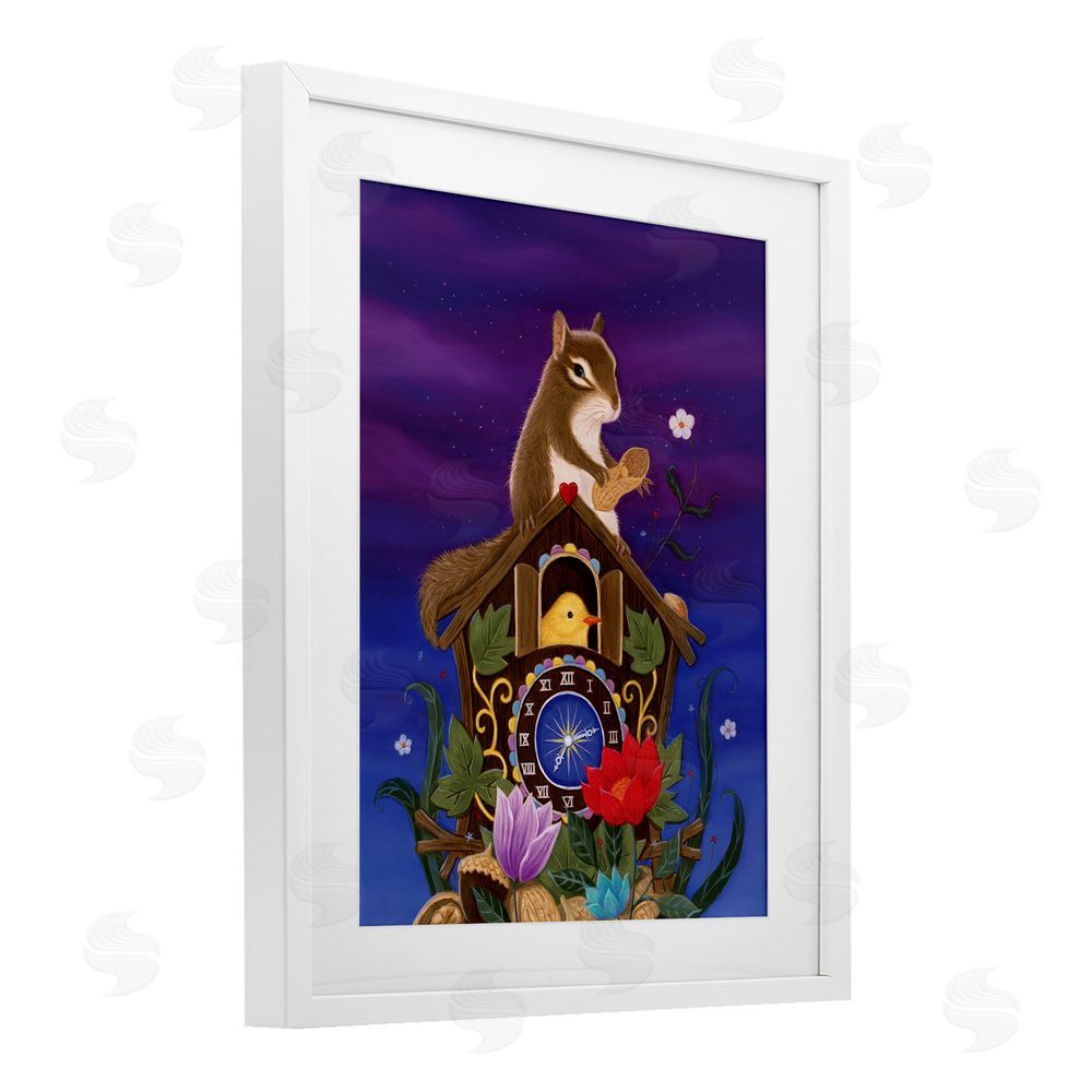 Gina Matarazzo Nighttime Snack Squirrel White Framed Print Under Glass Wall Art