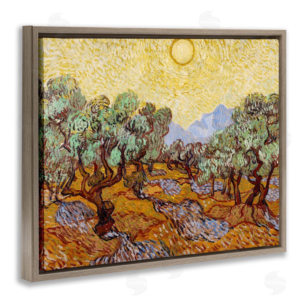 Vincent Van Gogh Olive Trees Van Gogh Brown Floating Frame Canvas Wall Art Print
