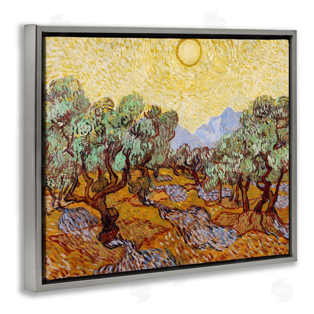 Vincent Van Gogh Olive Trees Van Gogh Gray Floating Frame Canvas Wall Art Print