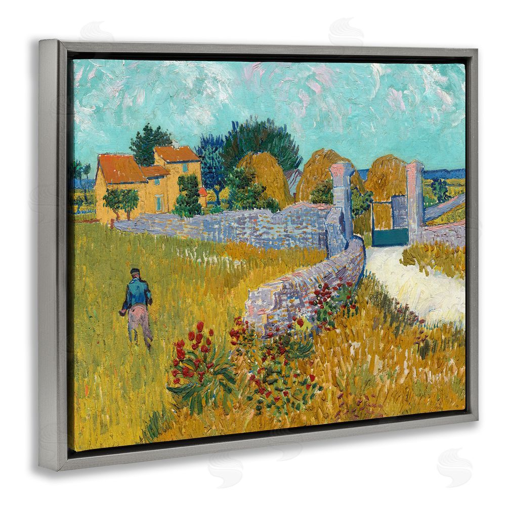 Vincent Van Gogh Farmhouse In Provence Gray Floating Frame Canvas Wall Art Print