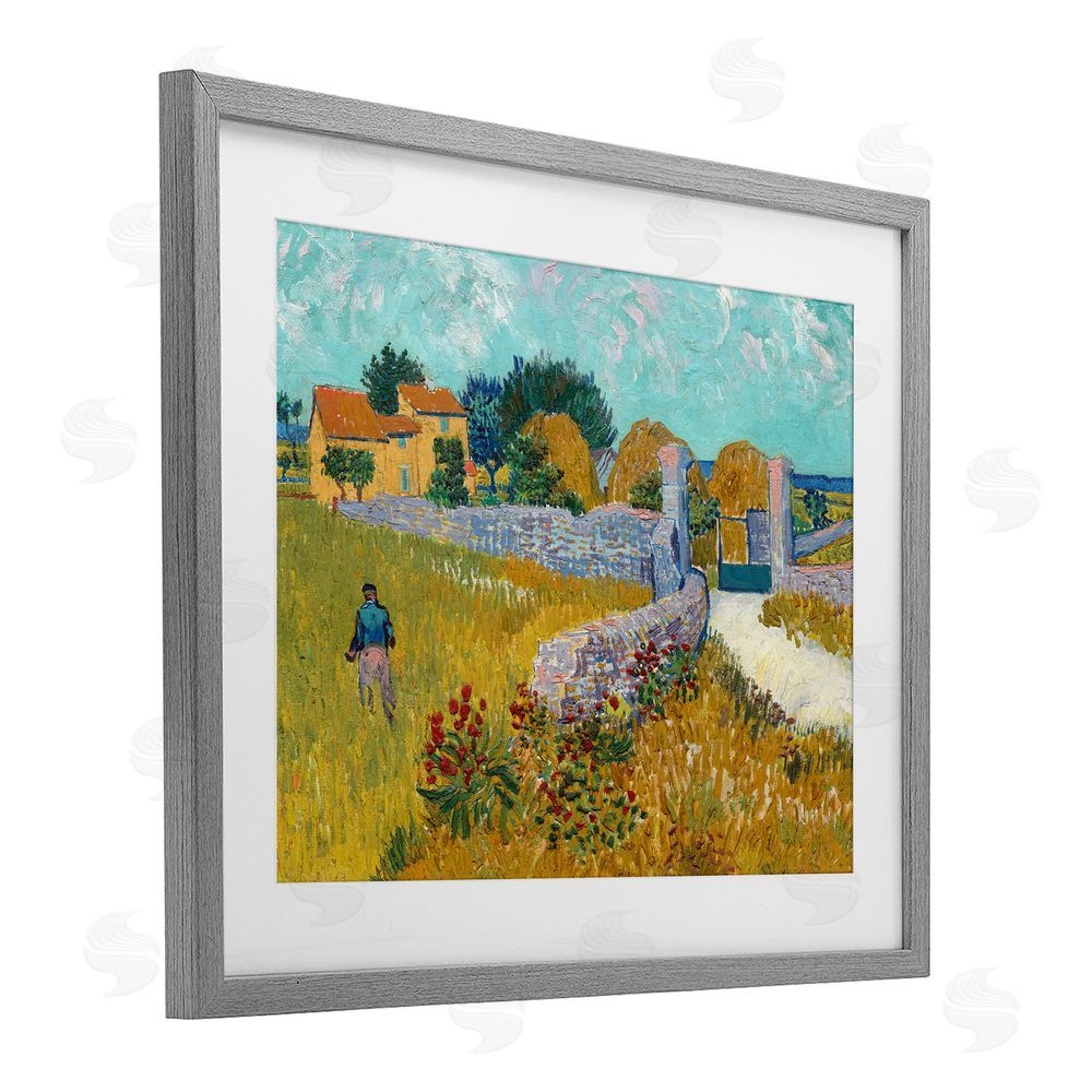 Vincent Van Gogh Farmhouse In Provence Gray Framed Print Under Glass Wall Art