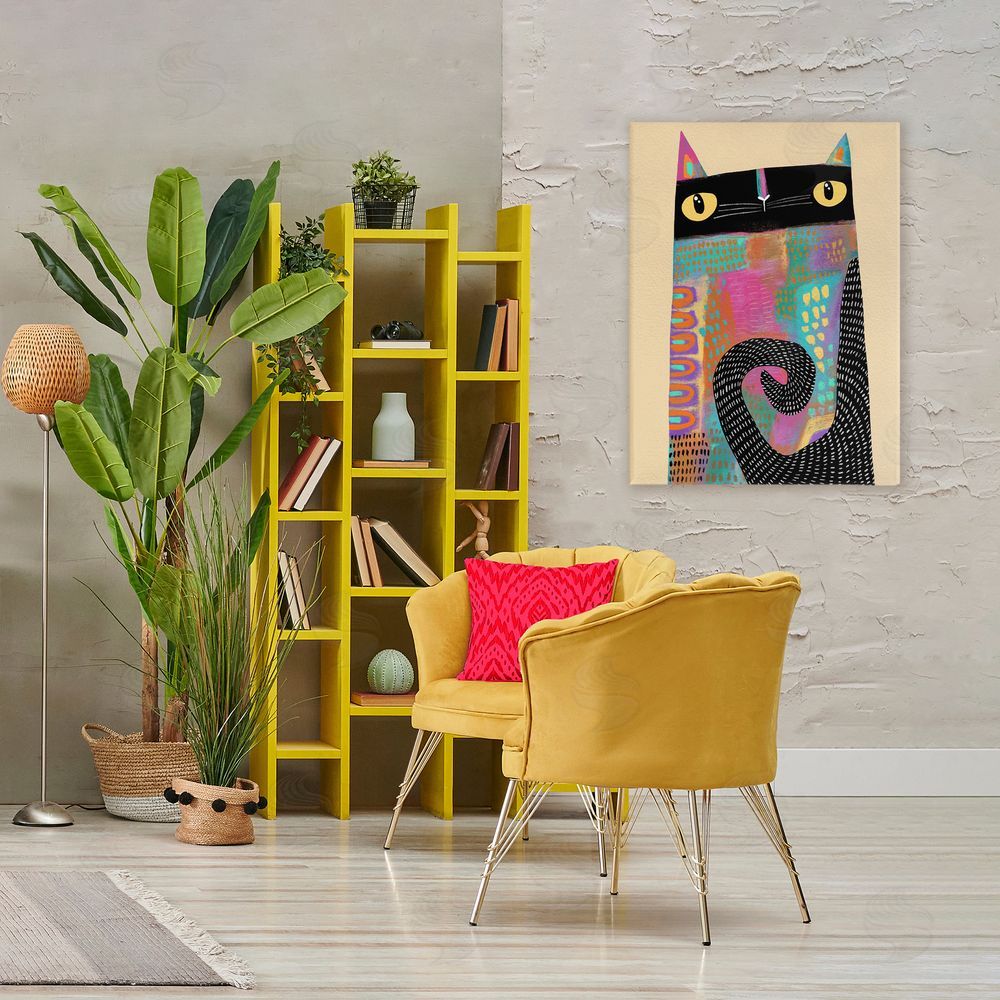 Gabriela Avila Stylized Colorful Cat Stretched Canvas Wall Art in Room