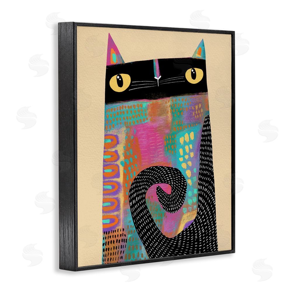 Gabriela Avila Stylized Colorful Cat Black Framed Giclee Wall Art Print