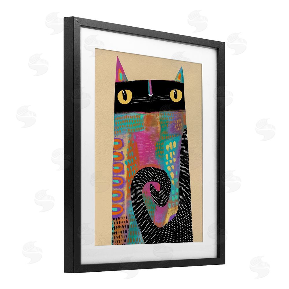 Gabriela Avila Stylized Colorful Cat Black Framed Print Under Glass Wall Art