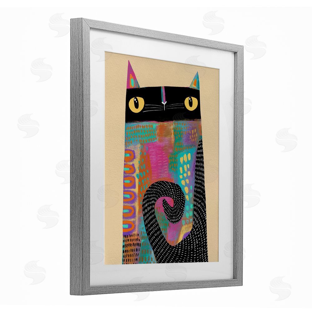 Gabriela Avila Stylized Colorful Cat Gray Framed Print Under Glass Wall Art