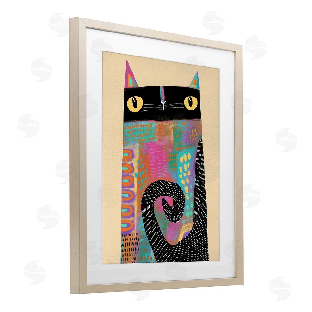 Gabriela Avila Stylized Colorful Cat Birch Framed Print Under Glass Wall Art