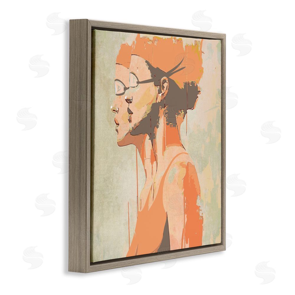 Layla Oz Swimming Twins Silhouettes Brown Floating Frame Canvas Wall Art Print