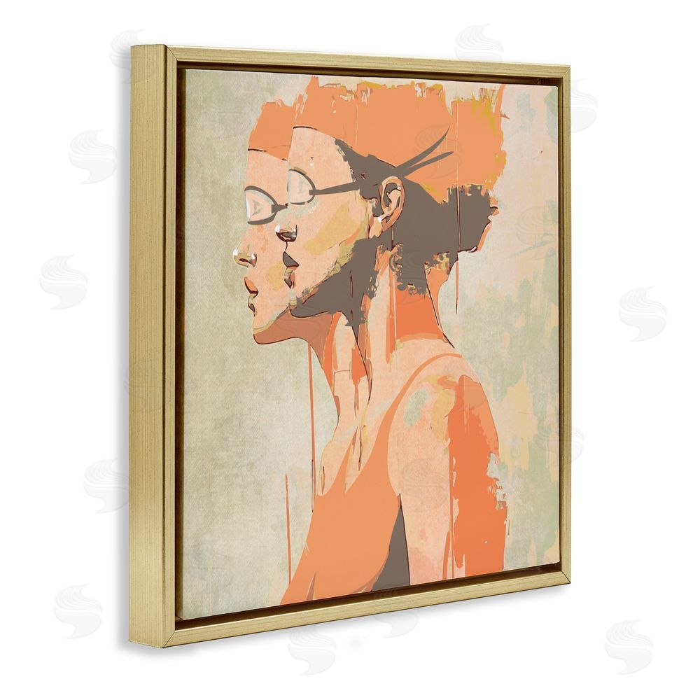 Layla Oz Swimming Twins Silhouettes Gold Floating Frame Canvas Wall Art Print