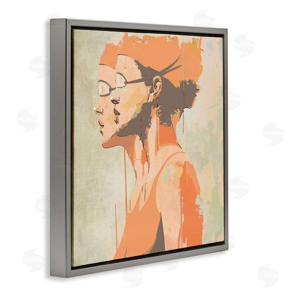 Layla Oz Swimming Twins Silhouettes Gray Floating Frame Canvas Wall Art Print