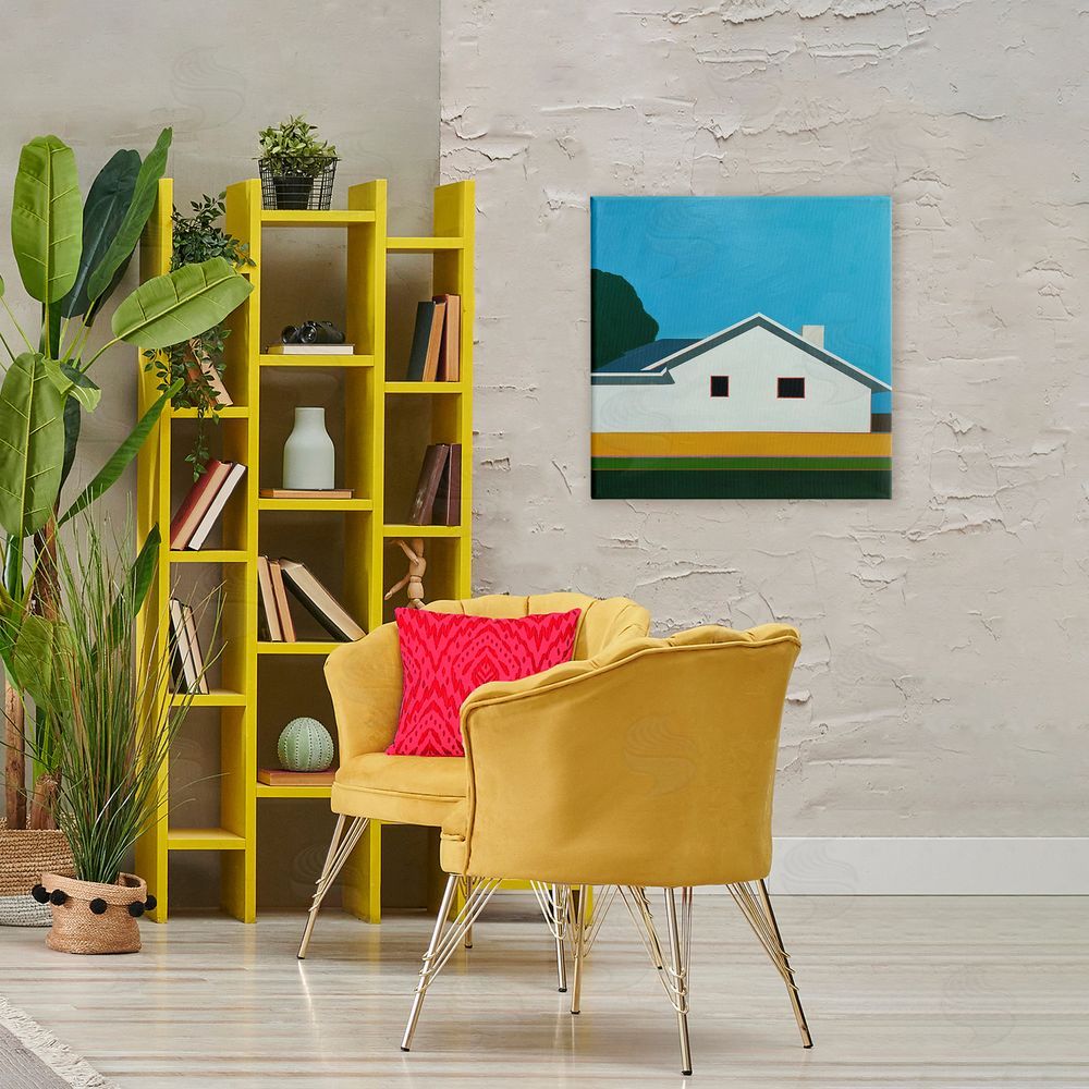 Jan Weiss Sunkissed Suburbia House Stretched Canvas Wall Art in Room