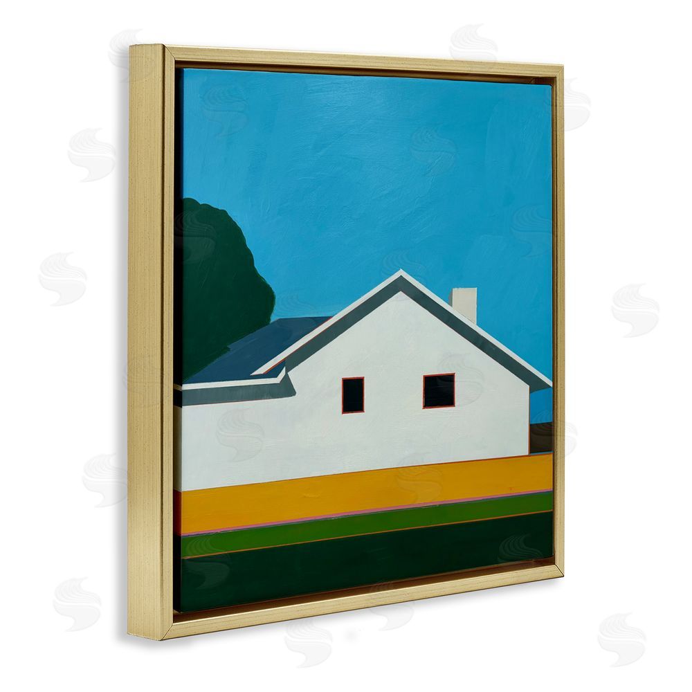 Jan Weiss Sunkissed Suburbia House Gold Floating Frame Canvas Wall Art Print