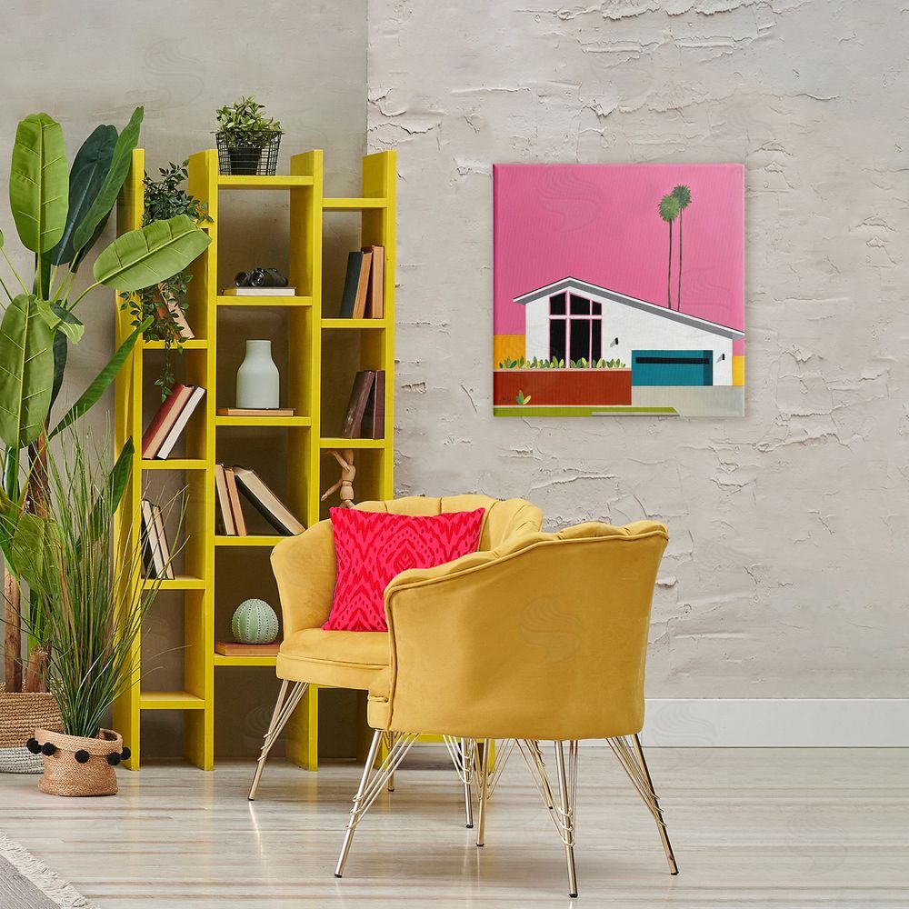 Jan Weiss Pink Sunkissed Suburbia Canvas Wall Art Print in Room