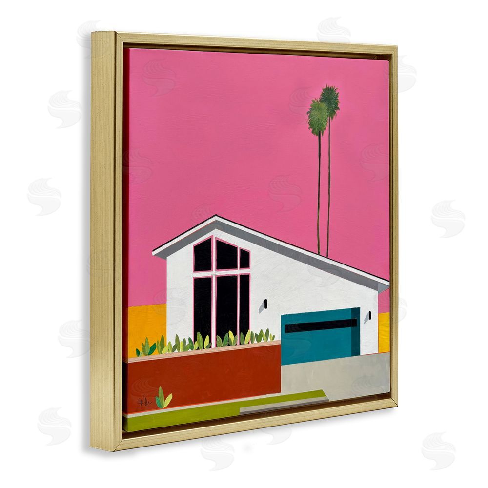 Jan Weiss Pink Sunkissed Suburbia Gold Floating Frame Canvas Wall Art Print