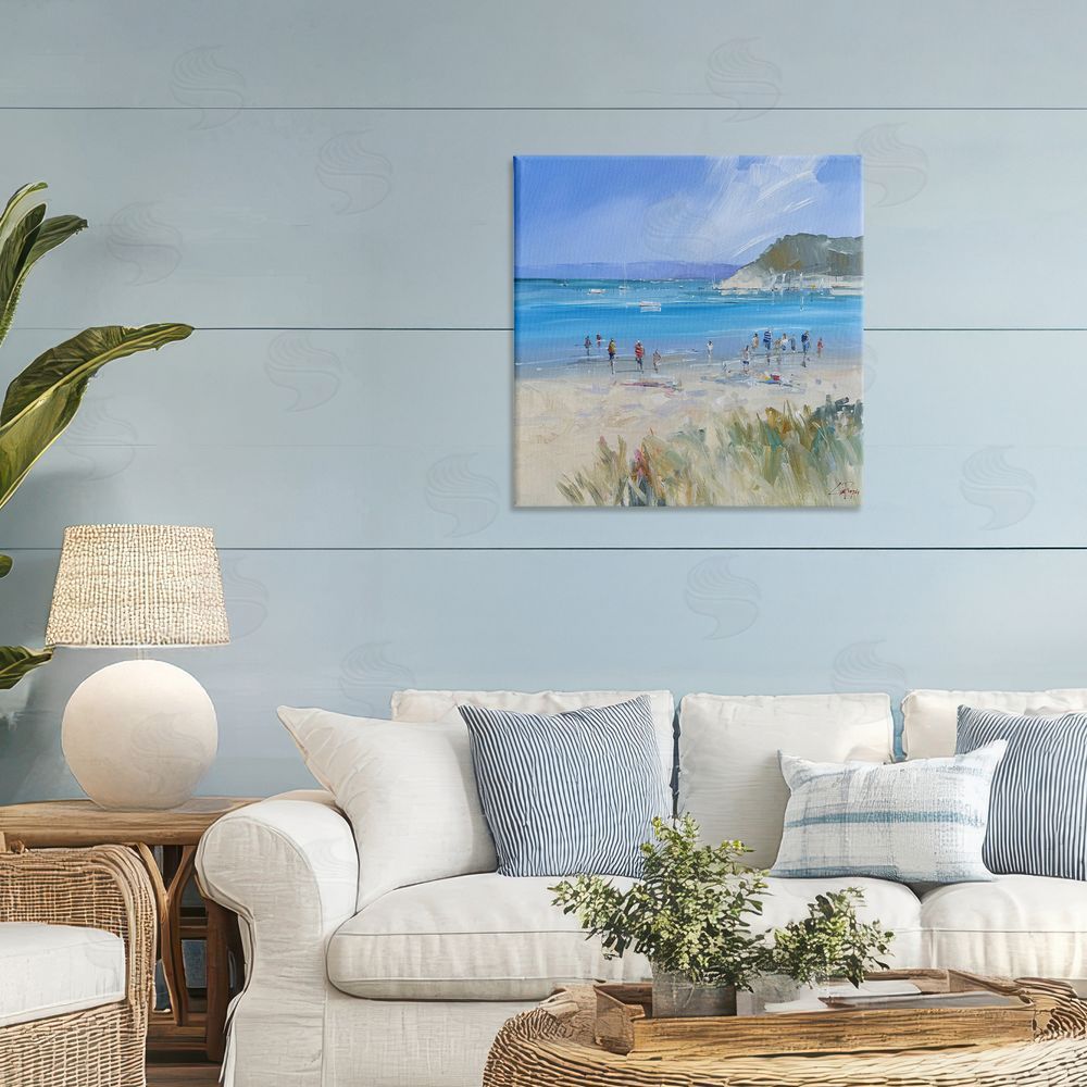 Craig Trewin Penny Summer Sorrento Beachgoers Stretched Canvas Wall Art in Room