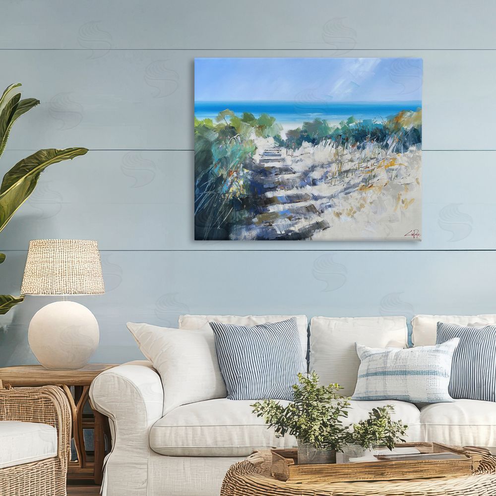 Craig Trewin Penny Beach Steps in Robe Stretched Canvas Wall Art in Room