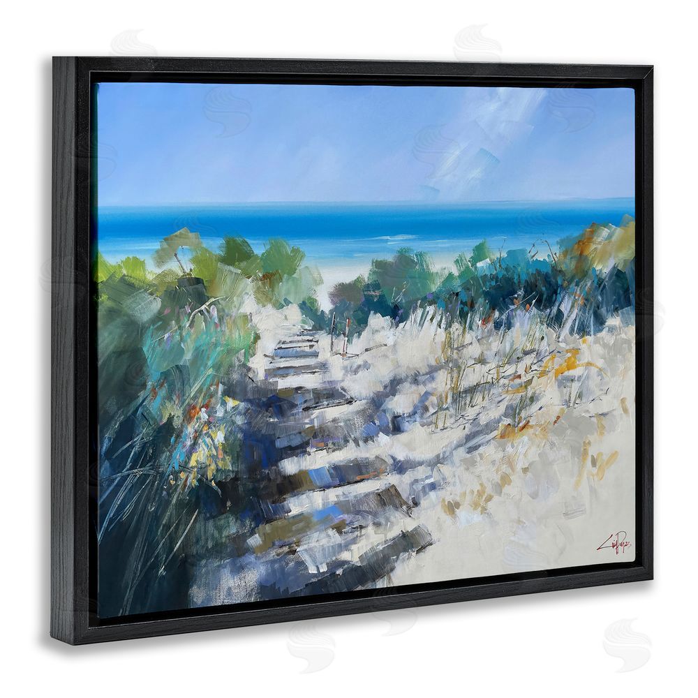 Craig Trewin Penny Beach Steps in Robe Black Floating Frame Canvas Wall Art Print