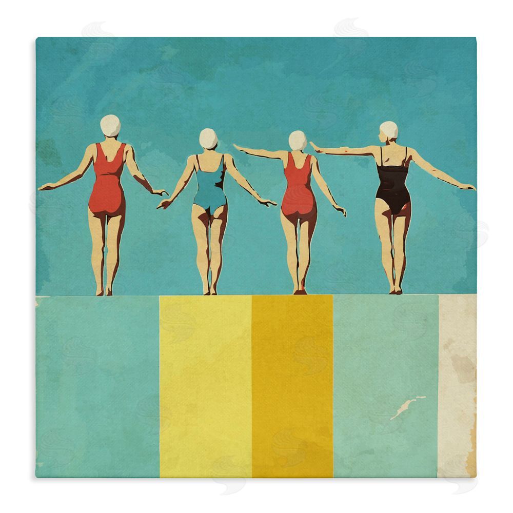 Layla Oz Four Figures on the Pool Stretched Canvas Wall Art Print
