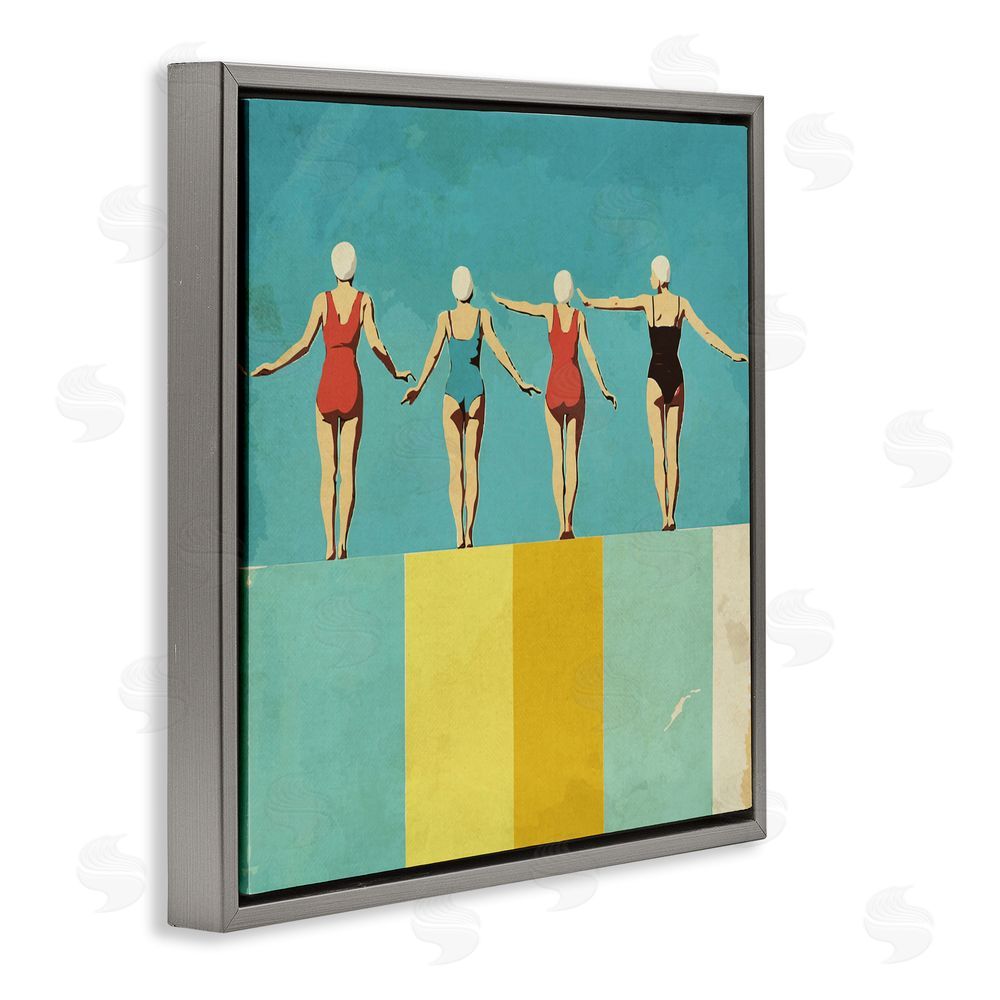 Layla Oz Four Figures on the Pool Gray Floating Frame Canvas Wall Art Print
