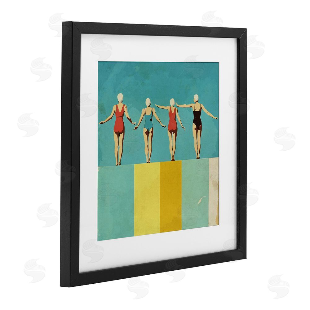 Layla Oz Four Figures on the Pool Black Framed Print Under Glass Wall Art
