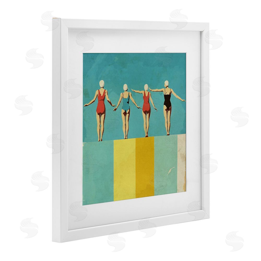 Layla Oz Four Figures on the Pool White Framed Print Under Glass Wall Art