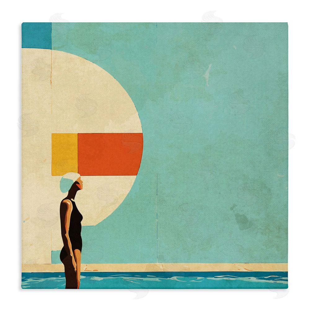 Layla Oz Midcentury Pool Geometric Stretched Canvas Wall Art Print