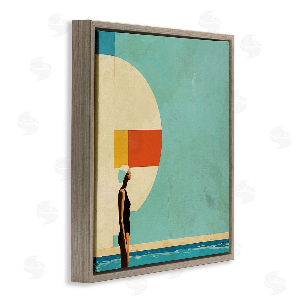 Layla Oz Midcentury Pool Geometric Brown Floating Frame Canvas Wall Art Print