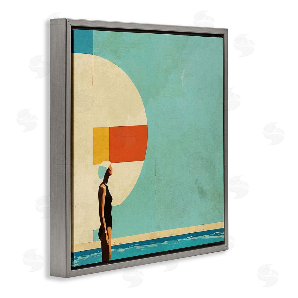 Layla Oz Midcentury Pool Geometric Gray Floating Frame Canvas Wall Art Print