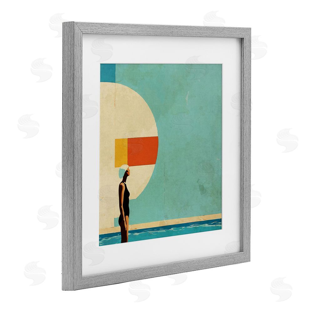 Layla Oz Midcentury Pool Geometric Gray Framed Print Under Glass Wall Art
