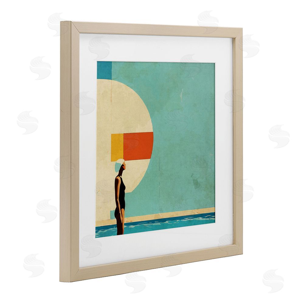 Layla Oz Midcentury Pool Geometric Birch Framed Print Under Glass Wall Art