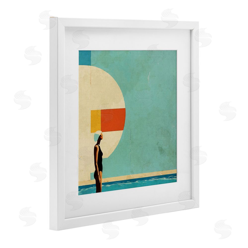 Layla Oz Midcentury Pool Geometric White Framed Print Under Glass Wall Art