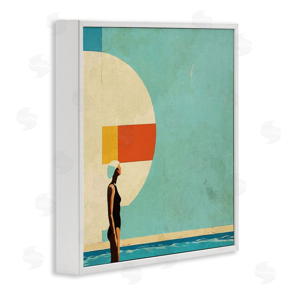 Layla Oz Midcentury Pool Geometric White Framed Giclee Wall Art Print
