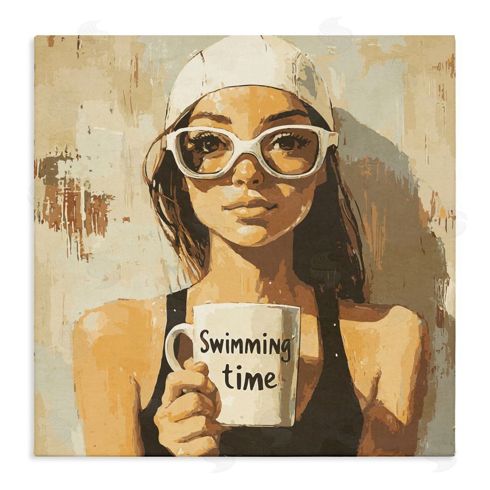 Layla Oz Swimming Mug Girl Stretched Canvas Wall Art Print