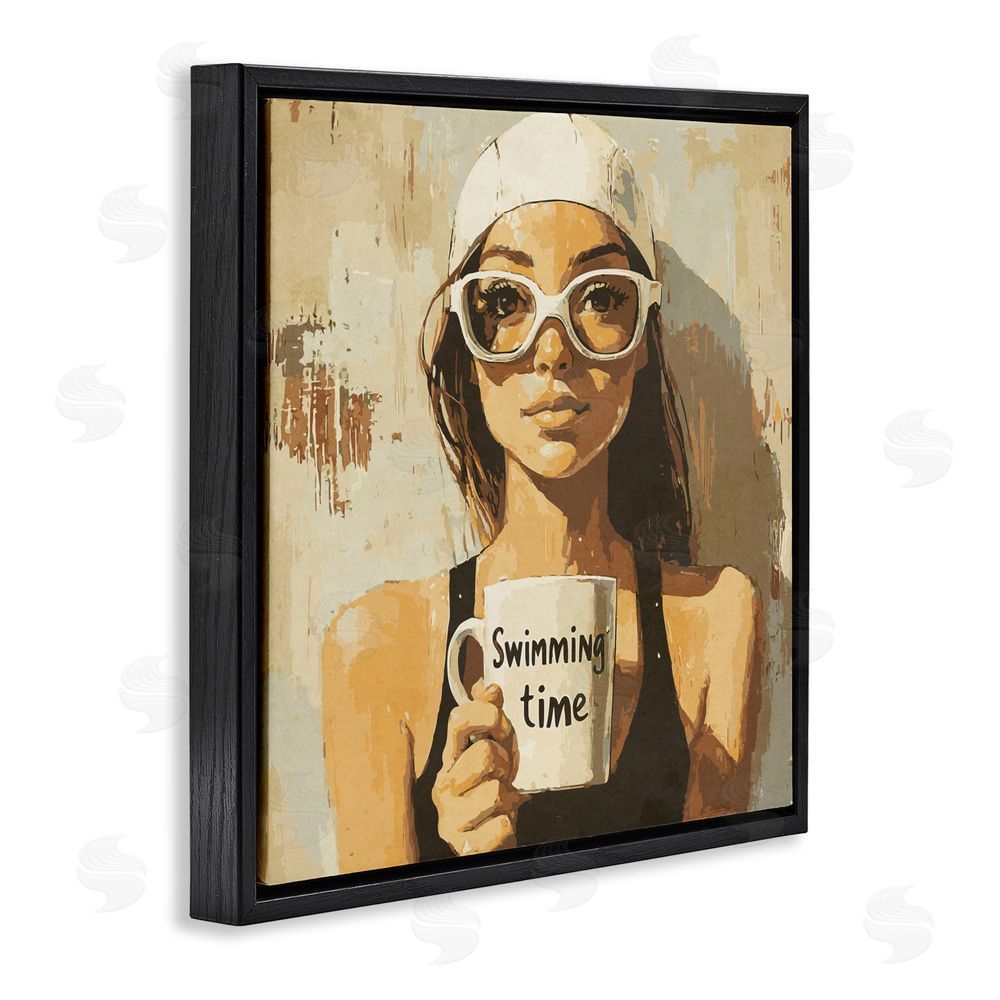 Layla Oz Swimming Mug Girl Black Floating Frame Canvas Wall Art Print