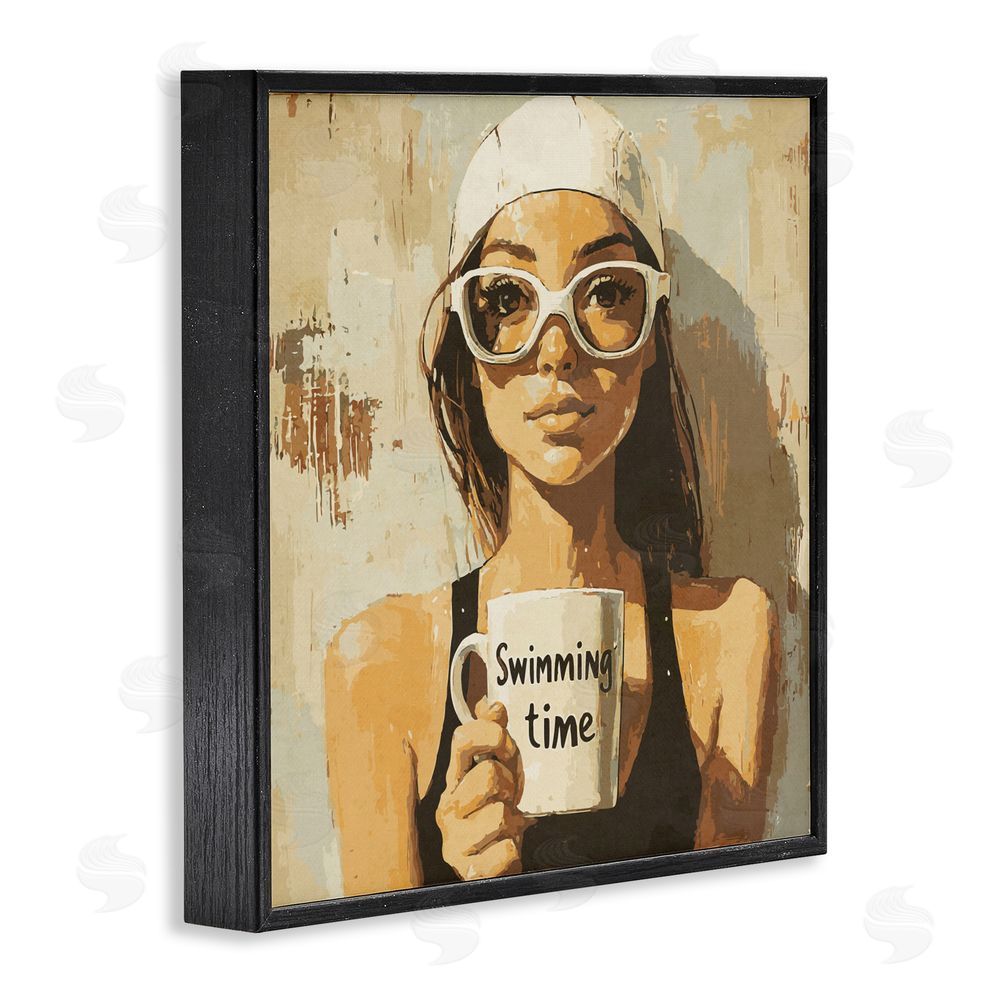 Layla Oz Swimming Mug Girl Black Framed Giclee Wall Art Print